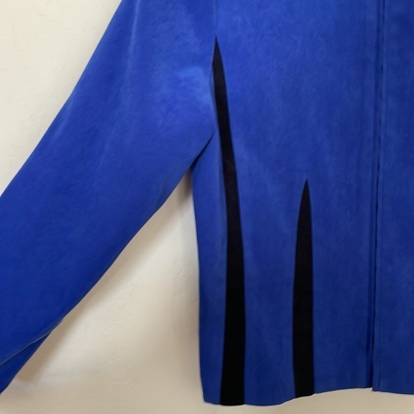 cobalt blue & black suede like spandex jacket zip up vintage Kari’s Place 90s - Picture 2 of 5